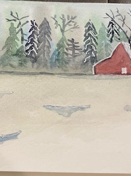 Hand painted watercolor Cards - Winter Barn