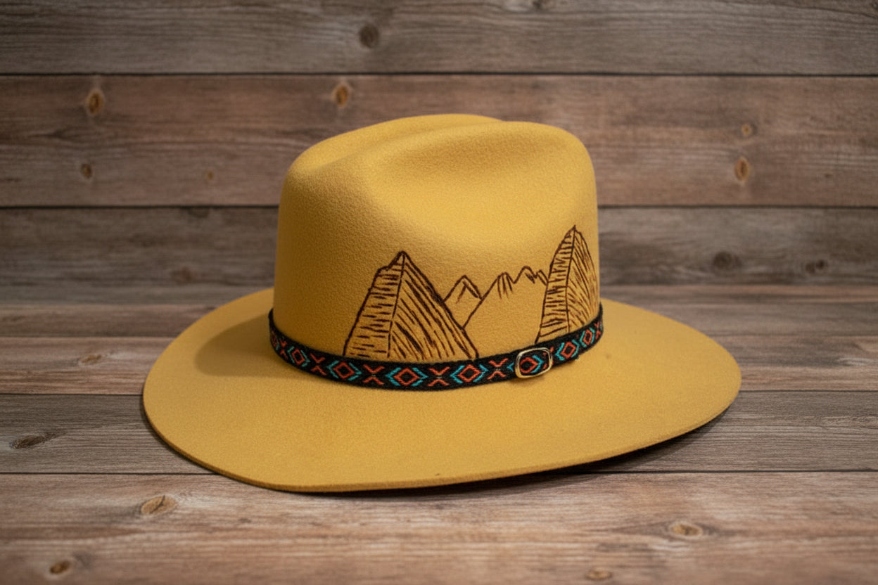 Smithbilt Vintage Felt Hat Mountain Scene in Yellow