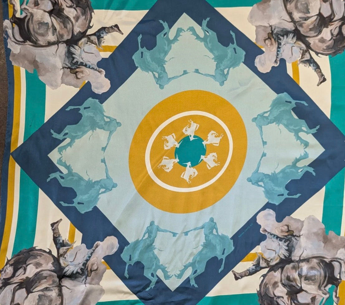 Teal and Yellow Bronc Silk Scarf