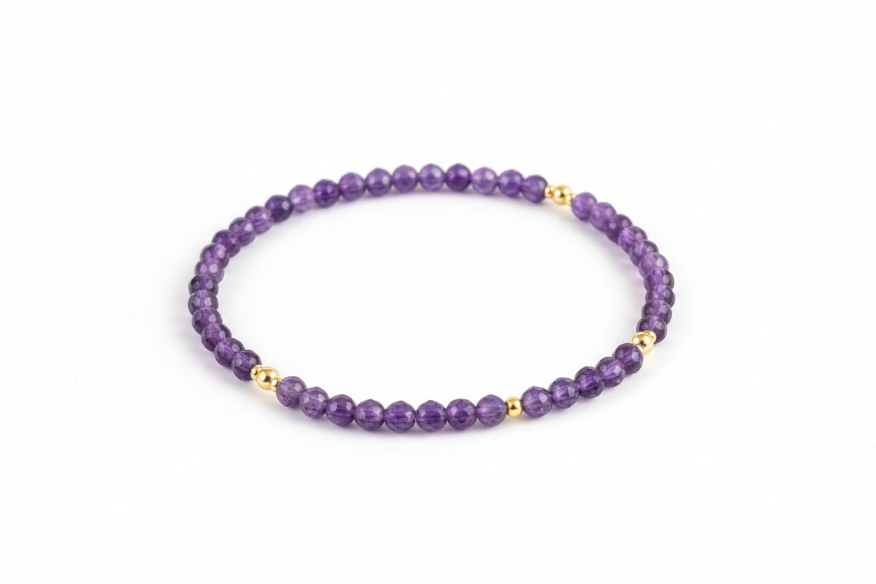 Amethyst Gemstone Bracelet- 14 K Gold Beads -stretch