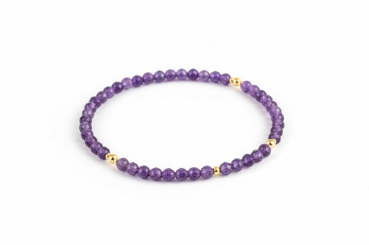 Amethyst Gemstone Bracelet- 14 K Gold Beads -stretch