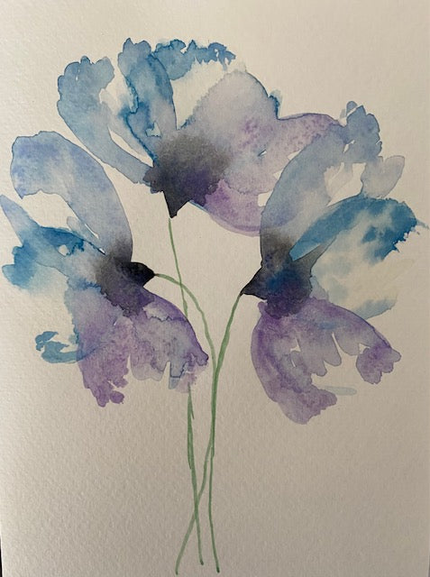 Handpainted water color Cards purple flowers