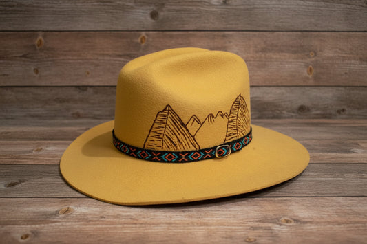 Smithbilt Vintage Felt Hat Mountain Scene in Yellow