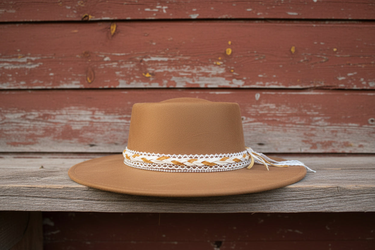 Fedora Hat Dark Brown-Deerskin Braid