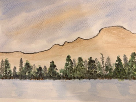 Hand Painted Scene Hill and Trees