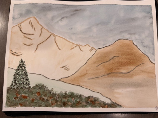 Water color Mountain Scene Brown