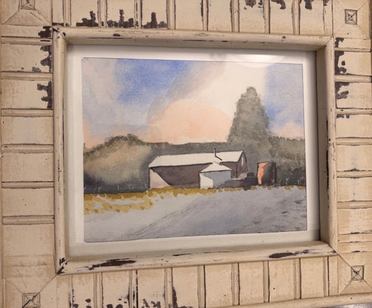 Framed Water color Acreage Barn