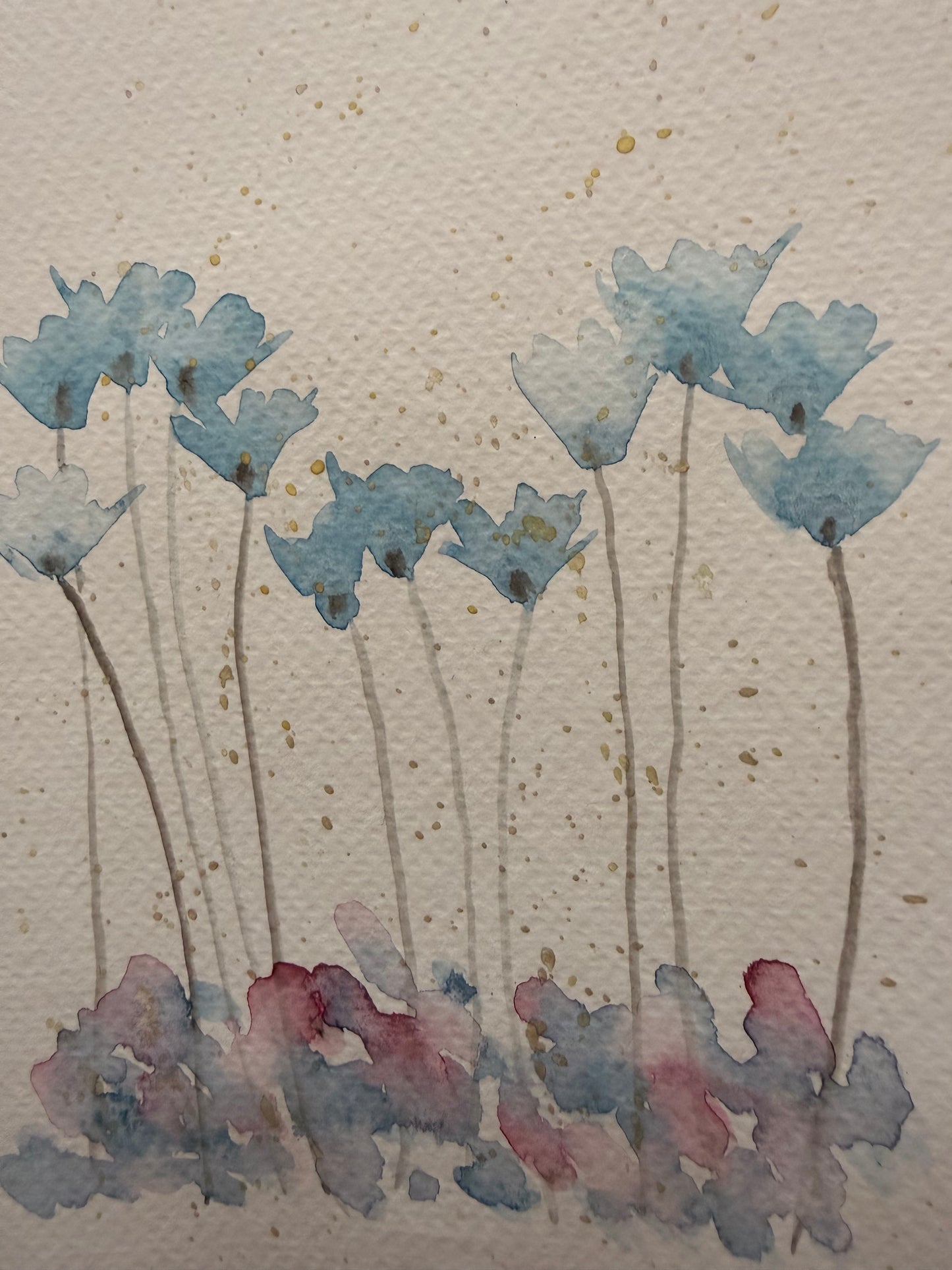 Hand painted water color Cards Blue Flowers