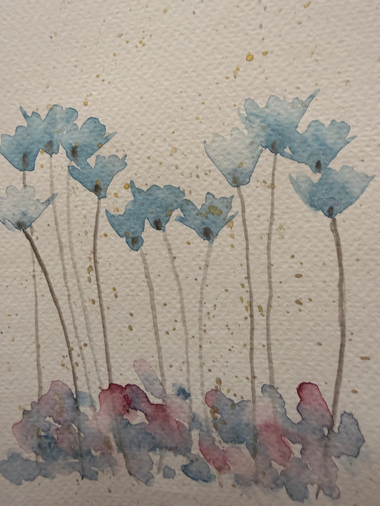 Hand painted water color Cards Blue Flowers