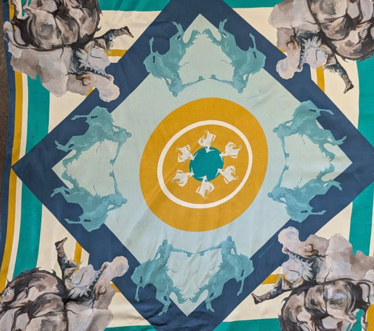 Teal and Yellow Bronc Silk Scarf