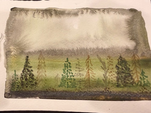 Hand Painted Watercolor Trees and Acrylic Ink